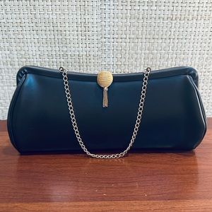 🌟3xHP🌟VTG 1960s Elegant Textured Brown Vinyl Gold Lift Clasp Evening Bag